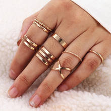 KISSWIFE-Juego de anillos redondos de Color dorado para mujer, 8 unids/set/Set, diseño Simple, anillo geométrico hecho a mano, regalos de joyería femenina 2024 - compra barato