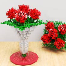 Rosas conjuntos de buquê de flores blocos de construção kits tijolos modelo criança diy brinquedos bicicleta amante criativo casamento dia dos namorados presente da menina 2024 - compre barato