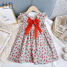 Платье для девочек Humor Bear, летнее новое платье принцессы с цветочным принтом, открытой спиной и бантом, детская одежда для малышей 2024 - купить недорого