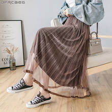 7 Colors Fashion Winter Mesh Midi Skirt Women Elastic High Waist Pleated Jupe Femme Vintage Velvet Patchwork Tulle Skirt Female 2024 - buy cheap