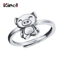 Kinel S925 sterling silver ring jewelry street hot retro personality trend cute pig opening adjustable men and women models 2024 - buy cheap