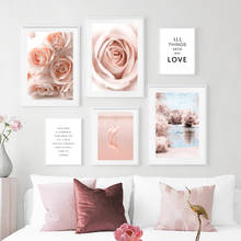 Rosa paisagem flor flamingo floresta árvore nórdico cartaz da parede impressão da arte da lona quadros de parede para sala estar decoração casa 2024 - compre barato