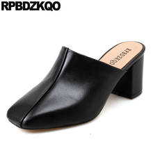 Mules Slipper New 3 Inch Ladies Pumps Size 4 34 Thick Sandals Brand Women Fashion 2021 Summer Shoes Black Square Toe High Heels 2024 - buy cheap