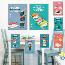 Pintura en lienzo con dibujos animados de Sushi japonés, póster e impresiones de arte de pared, restaurante, cocina, decoración del hogar, imagen Modular 2024 - compra barato