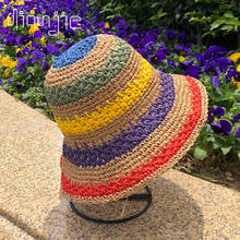 Sombrero de paja de ganchillo para mujer, visera de playa plegable para padres e hijos, Arco Iris, hecho a mano 2024 - compra barato