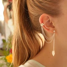 Trendy Leaf Long Tassel Drop Earrings for Women Personality Simple Single Feather Ear Clip Fringe Earring Fashion Jewelry Gift 2024 - buy cheap