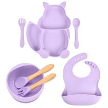 7Pcs Baby Free BPA Non-Slip Plate Set With Sucker Solid Colour  Waterproof Portable Feeding Fork Spoon Kids Food Tableware Set 2024 - buy cheap