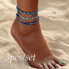 Acessórios boêmios corda de tornozelo onda azul, 3 pçs moda praia tornozeleira joias para mulheres acessórios boho perna corrente boêmia presentes 2024 - compre barato