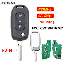 3 Button Flip Remote Car Key 433Mhz 4A PCF7961 Chip FCC ID: CWTWB1G767 for Renault Kadjar Captur Symbol Megane 3 HU136 Blade 2024 - buy cheap