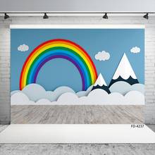 Indoor Rainbow Cloud Wall Wooden Floor Photography Backgrounds Baby Shower Children Photography Backdrops Props For Photo Studio 2024 - buy cheap
