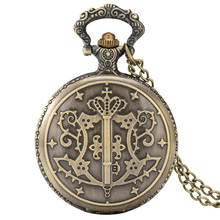 Único preto deacon padrão relógio de bolso bronze retro fino corrente pingente relógio clássico numeral romano relógios para mulher 2024 - compre barato