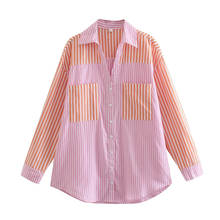 Merodi-camisetas holgadas con estampado a rayas para mujer, camisas elegantes con bolsillos dobles, Tops de algodón rosa de manga larga 2024 - compra barato