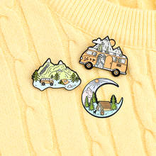 Custom Moon Coniferous Forest Enamel Pins Motorhome Go Camping Brooches Shirt Lapel Badge Bag Outdoors Jewelry 2021 Wholesale 2024 - buy cheap