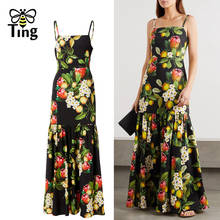 Tingfly Fashion Runway Summer Sexy Spaghetti Strap Dress Women Floral Print Vintage Sleeveless Elegant Holiday Long Dress Haut 2024 - buy cheap