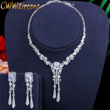 CWWZircons Luxury Bubai Silver Color Cubic Zirconia Dangling Drop Long African Bridal Wedding Jewelry Sets Women Costume T378 2024 - buy cheap