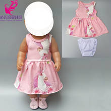 Fits for 43cm  baby doll dress  unicorn pattern doll dress under pants for 18 inch girl doll accessories wear 2024 - buy cheap