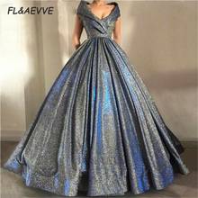 2021 Ball Gown Evening Dress Sequins V Neck Off-the-Shoulder Floor Length Evening Prom Party Dresses 2024 - buy cheap