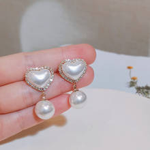 Pendientes elegantes de perlas de imitación para mujer, aretes grandes de cristal, joyería romántica a la moda para fiesta y boda, Bisutería 2024 - compra barato