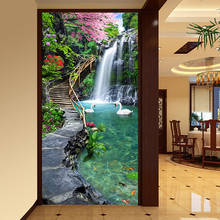 Personalizado 3d foto papel de parede pintura entrada do corredor montanha água cachoeira natureza paisagem mural papel para sala estar 2024 - compre barato