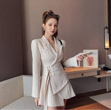 Fall Winter 2021 Women Blazer Mini Party Dress Elegant Soild Dress Female Korean Sashes Long Sleeve One-piece Dress Office Lady 2024 - buy cheap