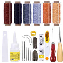 KAOBUY-Kit de iniciación para artesanías de cuero, 22 unidades, hilo de cuero, agujas de coser para tapicería, pegamento líquido, instrucciones 2024 - compra barato