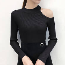 Korean Autumn Off Shoulder Sexy Pullovers Knitted Sweater Women Winter Half Turtleneck Sweaters Female Jumper Black White Tops 2024 - buy cheap