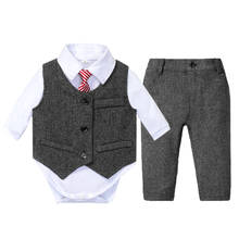 Traje de corbata para bebé, ropa Formal de 1, 2, 3 y 4 años, Pelele de boda de caballero con Corbata a rayas + chaleco + Pantalones KB8043 2024 - compra barato