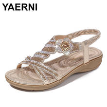 YAERNI Summer Flat Sandals Women Shoes 2020 Fashion Crystal Boho Sandals Women Peep Toe Beach Casual Sandals Female 2024 - buy cheap