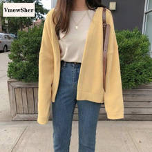 VmewSher New Autumn Women Casual Cardigan V-neck Sweet Long Sleeve Knitwear Fashion Elegant Warm Knitted Top Sweater Outwear 2024 - buy cheap