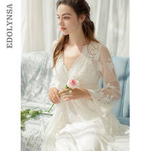 Embroidery Robe Gown Set Summer Women Sleepwear Set Peignoir Sets Lace Bathrobe Long Sleeve Women Robe Sleepwear Bride T274 2024 - buy cheap