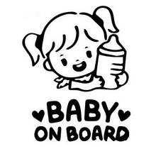 Car Sticker BABY ON BOARD Cartoon Cute Little Girl Holding A Bottle of Car Styling Sticker Window Decal Black/white,16cm*13cm 2024 - buy cheap