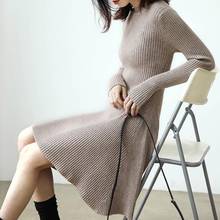 Women O Neck Long Sleeve Large Swing Irregular Hem A-lined Mini Ribbed Dress Casual Clothes Solid Dresses 2024 - buy cheap
