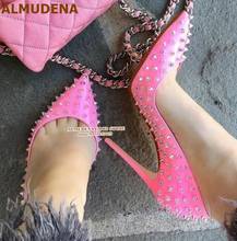 ALMUDENA Clear Crystal Color Rivets High Heel Shoes 12cm Stiletto Heel Pink White Studded Wedding Shoes Pointed Toe Shallow Pump 2024 - buy cheap