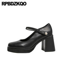 Thick Black Autumn Size 4 34 Square Toe Ladies 8cm Mary Jane Block Designer Chunky High Heels 2021 33 Pumps Fashion Shoes Brand 2024 - buy cheap