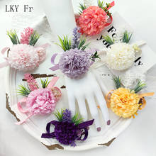 Lky fr pulseira de dama de honra flores corsage casamento boutonniere pinos de seda nupcial menina pulseira acessórios festa de pulso decoração 2024 - compre barato