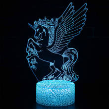 Unicórnio colorido criativo animal modelo cavalo 3d, luz noturna led pequena presente para crianças lâmpada de mesa decoração visual 2024 - compre barato