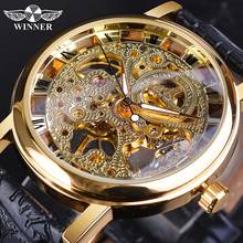 Winner Transparent Skeleton Dial Design Mechanical Watch Golden Fashion Business Watch Leather Band Luminous Hand Wristwatch 2024 - buy cheap