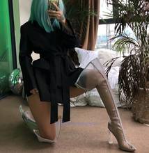 Pointed Toe Over The Knee Sexy Transpatent PVC Crystal Chunky Heeled Woman Thigh High  Boots High Heel Long Botas Plus size 2024 - buy cheap