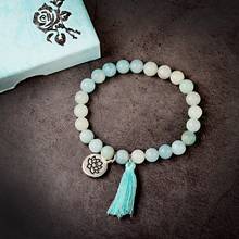 Classic Women's Bracelet Beads With Lotus OM Buddha Ethnic Charm Yoga Blue Stone Bracelet Mala Dropshipping 2024 - buy cheap