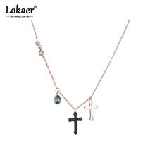Lokaer Stainless Steel Jewelry Hollow Out & Black Crystals Corss Pendant Necklace Rose Gold Color Chain New Year Gift N18271 2024 - buy cheap