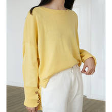 Nuevo otoño 2019 color puro de manga larga Camiseta cuello redondo Mujer de algodón abrigo Mujer 2024 - compra barato