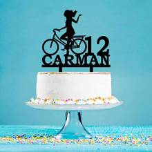 Персонализированный женский торт на день рождения, топ на заказ, имя, возраст, женщина, езда на велосипеде, силуэт, торт, Топпер для украшения торта YC143 2024 - купить недорого