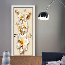 Pegatina 3D de flor dorada para puerta, adhesivo autoadhesivo de 77x200cm con personalidad, adhesivo creativo para pared de moda para el hogar 2024 - compra barato