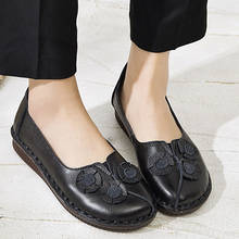 Sapatos femininos de couro genuíno conciso floral flats 2021new chegada cunha deslizamento em sapatos femininos mocassins senhoras rasas 2024 - compre barato