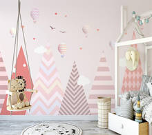 Papel de parede personalizado 3d, balão de ar quente geométrico nórdico rosa pintado à mão abstrato para quarto de crianças fundo de parede 2024 - compre barato