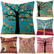 Life Tree Pillowcase cushion cover Colorful 45*45 sofa cushions Pillow cases Cotton Linen home decor pillow covers 0202 2024 - buy cheap