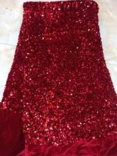 black Velvet Lace Fabric for Dresses Latest Nigerian French Tulle Lace with Sequin High Quality African Sequins Lace Fabric red 2024 - buy cheap