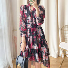 Women Dress Spring / Summer 100% Viscose 2020 New Dress Rose Print Irregular V-neck Midi Dress 2024 - buy cheap