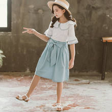 Teen Girls Clothes 2021 Summer Baby Girl Clothing Sets Fashion White Blosues Tops And Blue Skirts 2 Pieces Suits Kids Children 2024 - buy cheap