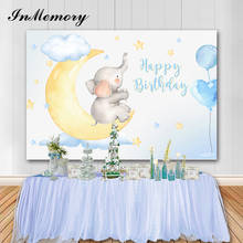 InMemory-Fondo de fotografía para fiesta de cumpleaños de recién nacido, bonito elefante azul, Baby Shower, Luna, globo, accesorios de estudio 2024 - compra barato